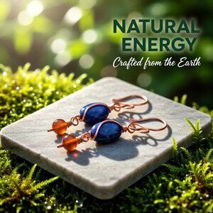 Copper Wire Wrapped Earrings ~ Lapis Lazuli & Russet Agate | Fall Jewelry